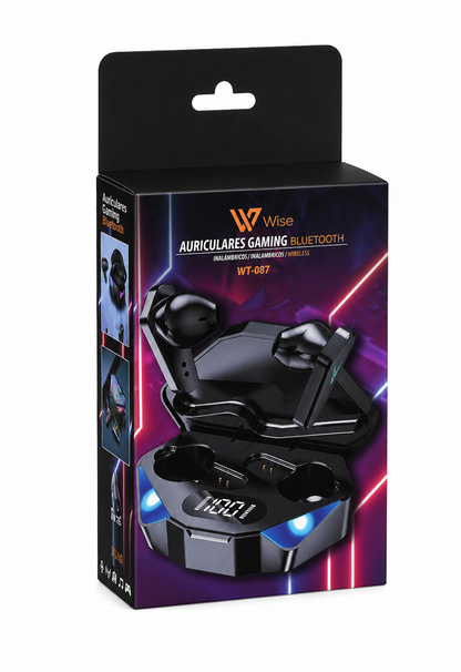 Auriculares Inalámbricos Gaming con Estuche LED y Pantalla